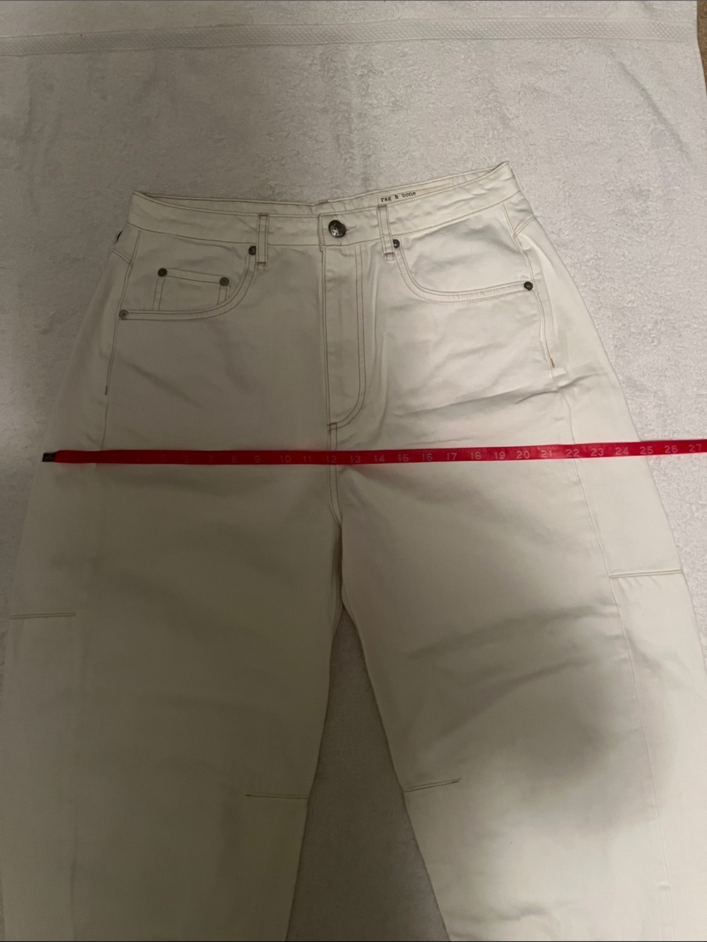 rag & bone The Charlie Women’s High-Rise Barrel Jeans, Off-White, 30 - Picture 14 of 15